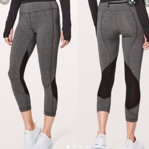 Lululemon pace revival cropped gray black mesh leggings size 2